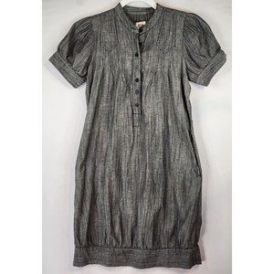 579 Dress Womens Small Faded Black Chambray Distressed Puffy Short Sleeve